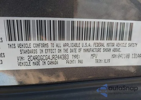 2018 Dodge Grand Caravan Sxt из США, поврежденный, VIN 2C4RDGCG4JR244383